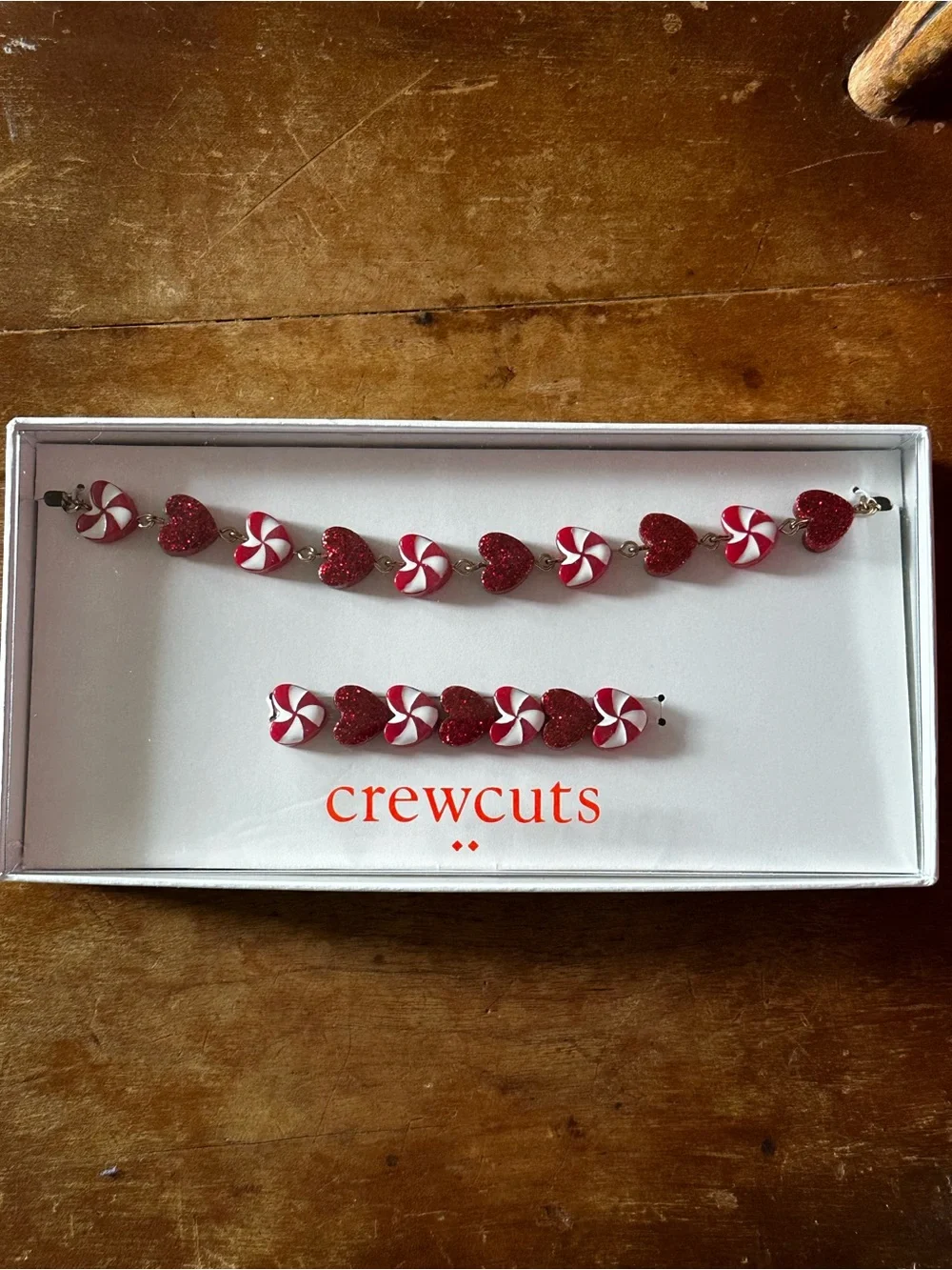 Crewcuts Red Glitter Heart & Peppermint Necklace and Bracelet Set